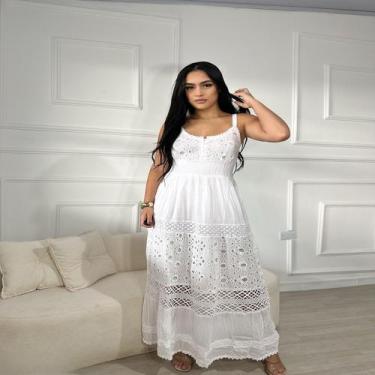 Imagem de Vestido Boho Chic Algodão 100% Algodão M-G-GG - A.M Modas, Branco, G