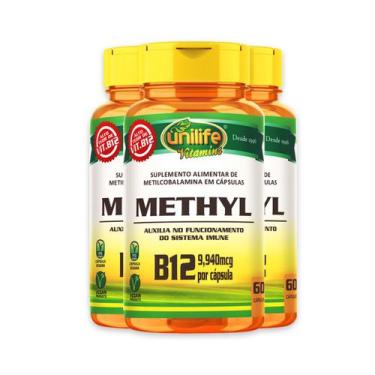 Imagem de Kit 3 Vitamina B12 Methyl Unilife Vegano 60 cápsulas