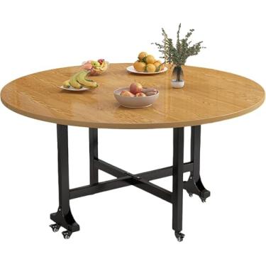 Imagem de Mesa De Jantar Dobrável Móvel, Mesa De Jantar Dobrável Com Roda, Mesa Extensível Multifuncional, Mesa De Jantar Redonda De Folha Solta Para Quarto De Cozinha De Pequeno Espaço, Walnut, 130x75cm