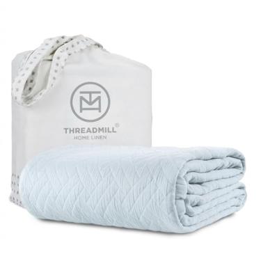 Imagem de Threadmill Cobertores de algodão de luxo para cama de solteiro | Cobertor solteiro 100% algodão para todas as estações | Cobertor jacquard cruzado, leve, macio e aconchegante, 350 g/m2, 172 x 228 cm |