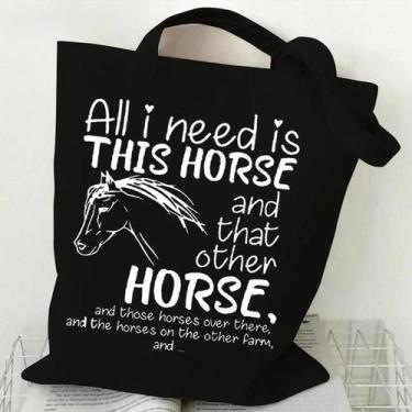 Imagem de Bolsa De Ombro Feminina De Grande Capacidade Com Gráficos De Cavalos E