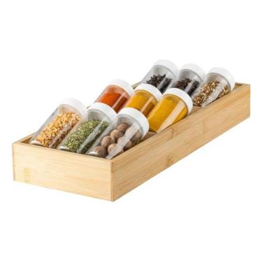 Imagem de Porta Condimento Tempero 9 Potes Vidro Com Base Bambu Ou