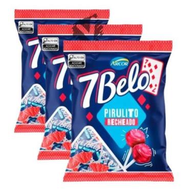 Imagem de Kit 3 Pirulito 7 Belo Arcor Recheado Framboesa 500g