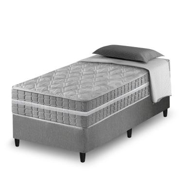 Imagem de Cama Box Solteiro King Cinza + Colchão Molas Ensacadas Zidi Alabama 96x203x61cm