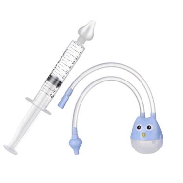 Imagem de Kit para Lavagem e Limpeza Nasal de Bebês Kit 1 Seringa 10 ml e 1 Aspirador com Bico de Silicone Extra Macio Azul OEM