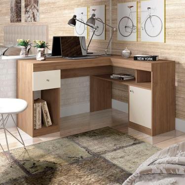 Imagem de Escrivaninha de Canto em l Suzan Moderno 1 Gaveta MDF 137cm Bege Amarelado-off White