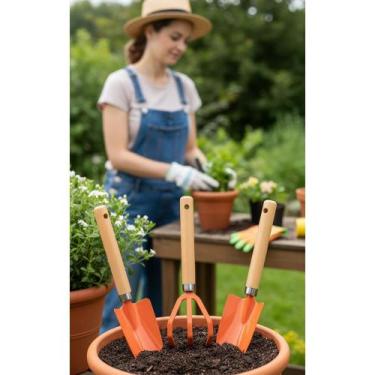 Imagem de Kit Jardinagem Essencial: 2 Pazinhas e Ancinho para Horta - Congratula