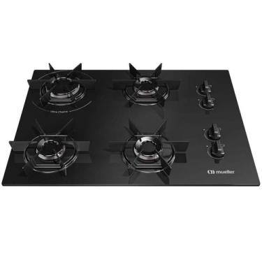 Imagem de Cooktop 4 Bocas Mueller MCG4BB Mesa de Vidro Ultra Chama Bivolt PTO, B