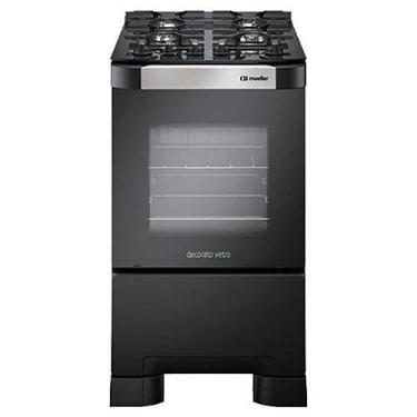 Imagem de Fogão a Gás Mueller Decorato Vetro 4b Preto Fosco Mesa de Vidro-Bivolt