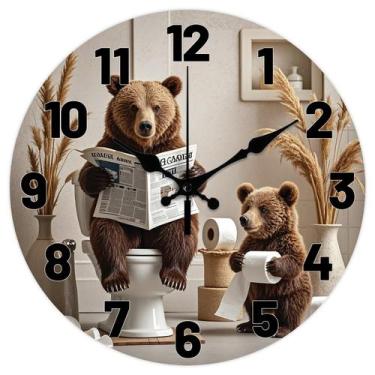 Imagem de Relógio de parede CHGCRAFT Funny Bear de 30 cm de fibra de madeira par
