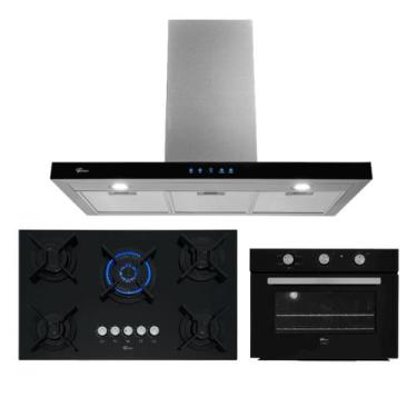 Imagem de Kit Infinity Fischer: Forno Elétrico Preto Coifa 90 cm e Cooktop 5B, 1