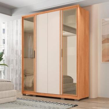 Imagem de Guarda-Roupa 4 Portas e 3 Gavetas com Vidro Reflecta Cristal New Marro