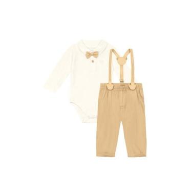 Imagem de Conjunto Calça Suspensório Bebe Menino Brandili, G, Creme