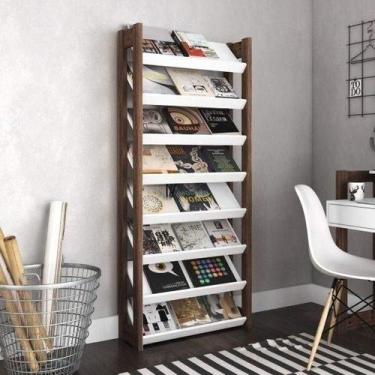 Imagem de Estante Livreiro AZ com 8 Prateleiras Tecno Mobili Branco/Nogal, Marro