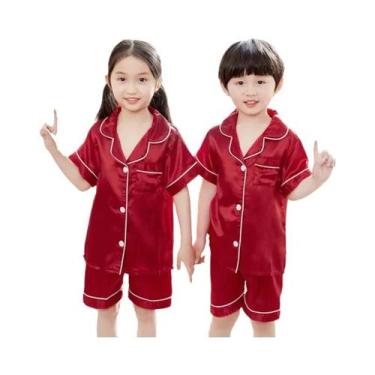 Imagem de Pijamas De Seda Satinada Rosa Para Crianças, Conjunto Curto Para Menin