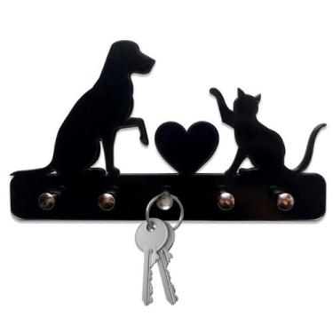 Imagem de Porta Chaves Amor Cachorro e Gato Decoração Criativa - GEEK VIP, Preto