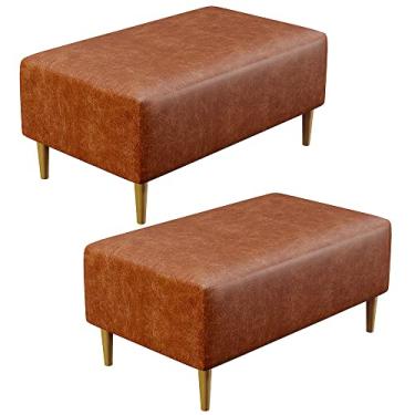 Imagem de Kit 02 Puffs Decorativos Sala de Estar Cléo W01 Pés Palito 90 cm Couríssimo Camel - Lyam Decor