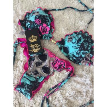 Imagem de Biquinis Ripple Garota de Luxo Beachwear Caveira Mexicana Azul com Rosa