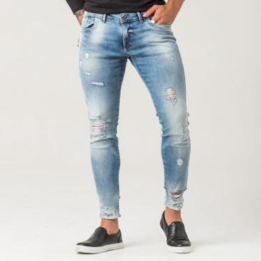 Imagem de Calça Jeans Masculina Destroyed Estonada Super Skinny Fit Zune