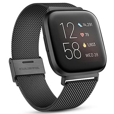 Imagem de Maledan Pulseira de metal compatível com Fitbit Versa 2 para homens e mulheres, acessórios de substituição para relógio inteligente Fitbit Versa/Lite, preta
