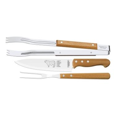 Imagem de Jogo para Churrasco Tramontina com Lâminas em Aço Inox e Cabos de Madeira Natural 3 Peças Tramontina