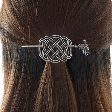 Imagem de (N-H) - Viking Celtic Hair Clips Hairpins- Viking Hair Accessories Celtic Knot Hair Pins Antique Silver Hair Sticks Irish Hair Decor Accessories for Long Hair Jewellery Braids Hair Slide Clip