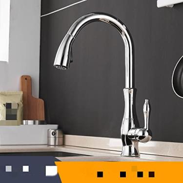 Imagem de Torneiras de cozinha de ouro prata alça única pull out torneira de cozinha de furo único giratório grau torneira misturadora de água torneira misturadora, 866011, cromo, China