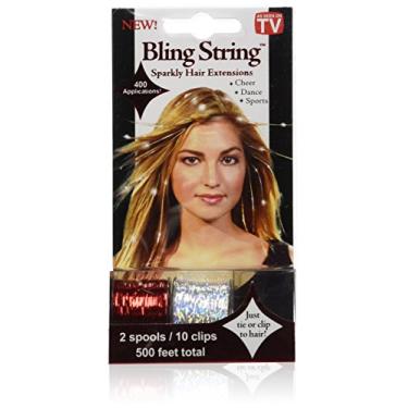 Imagem de Mia Bling String, extensões de cabelo brilhantes, acessório de cabelo, tinsel de cabelo em um carretel, holograma vermelho e prata + 10 clipes, para mulheres, cabeleireiros, meninas, 1 pacote