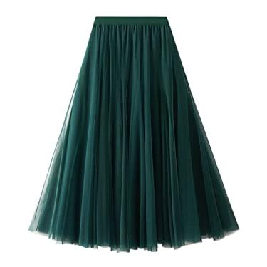 Imagem de NJNJGO Saia maxi feminina em camadas, cintura elástica saia tutu tule saia plissada anágua, Verde B, One Size