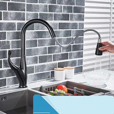 Imagem de Torneira de cozinha de níquel escovado torneira misturadora de cozinha de alça única pulverizador de fluxo de cozinha bico de cozinha torneira de água quente e fria, preto a, china