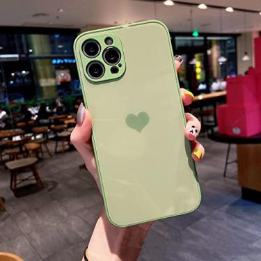 Imagem de Capa de telefone de cor sólida de vidro líquido coração para iPhone 13 11 12 Pro Max X XS XR 7 8 Plus SE2 Capa Estética Fashion, verde, para iPhone11 Pro Max
