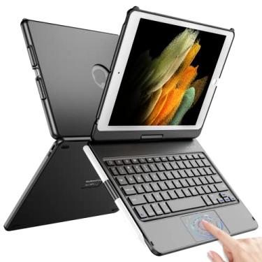 Imagem de TQQ - Capa com teclado touchpad para iPad 10.2, 9ª/8ª/7ª geração, com suporte de lápis e 360° de rotação (preto)