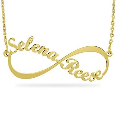 Imagem de JOELLE JEWELRY Colar com nome infinito de ouro banhado a ouro 18 K prata personalizado clássico infinito colar com dois nomes presente personalizado para o amante