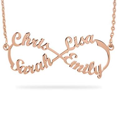 Imagem de JOELLE JEWELRY Colar de infinito em ouro rosa personalizado banhado a ouro rosa 18K colar de quatro nomes colar de família personalizado colar mãe