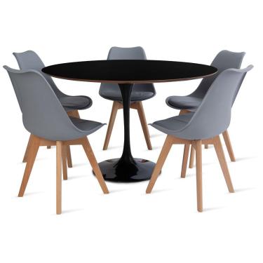 Imagem de Conjunto Mesa Saarinen Preta  120cm e 5 Cadeiras Leda Cinza
