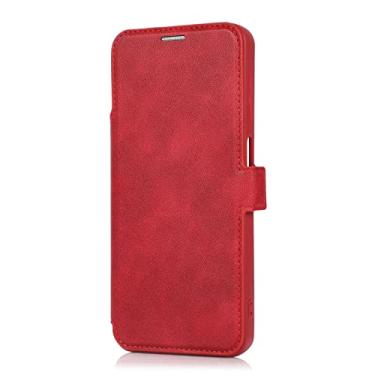 Imagem de Capa de telefone para iPhone 14/14 Pro/14 Plus/14 Pro Max, capa de couro flip com controle deslizante de câmera vintage porta-cartão suporte embutido magnético, vermelho, 14 Plus 6,7 polegadas
