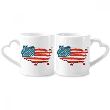 Imagem de Conjunto de canecas de porcelana para casais de país com estrelas e listras com coração