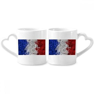 Imagem de Conjunto de canecas de porcelana para casais, bandeira da França, país e cultura da cidade, coração