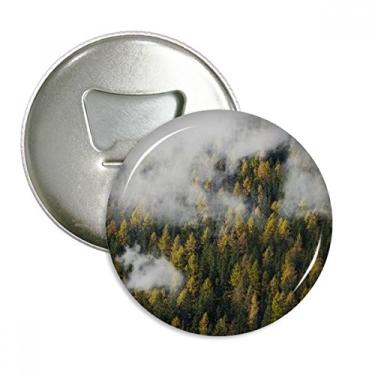 Imagem de Forest Mountain Fog Mist Cloud Autumn abridor de garrafas ímã de geladeira emblema multifuncional