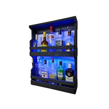 Imagem de Bar Adega Módulo Barzinho Armário de Parede Suspenso Suporte Porta Até 10 Garrafas de Bebidas Expositor Luxo com LED Azul