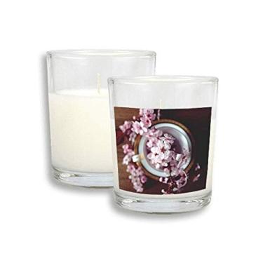 Imagem de Vaso de flor de ameixa rosa Art Deco, presente, velas brancas, vidro perfumado, cera de incenso