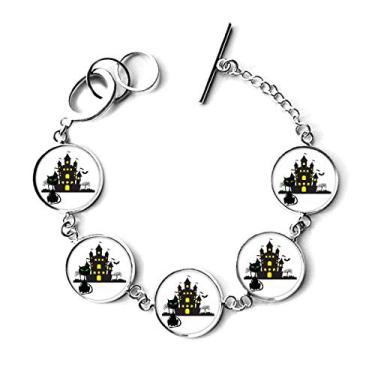 Imagem de DIYthinker Bracelete de Halloween Horrível Castelo Sombrio Gato Pulseira Corrente Pingente Joias