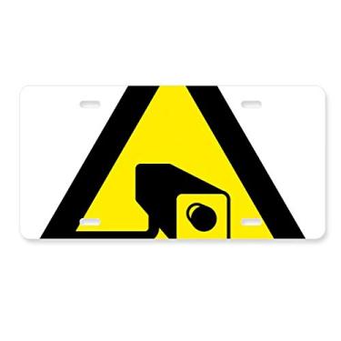 Imagem de DIYthinker Símbolo de aviso amarelo preto câmera triângulo placa de licença decoração aço inoxidável automóvel
