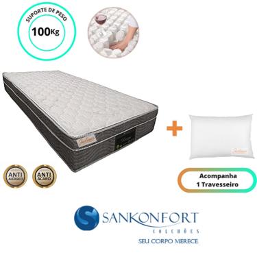 Imagem de Colchão Sankonfort Riviera Solteiro 88x188x25 + 1 Travesseiro Fibra