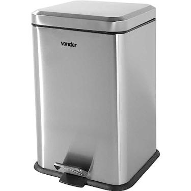 Imagem de Lixeira Retangular, 20 Litros, Inox, Cinza, Vonder.