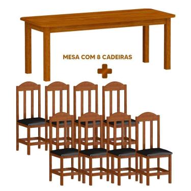Imagem de Mesa Retangular Com 8 Cadeiras Estofadas Madeira Maciça 200 x 88 Marrom Solene Shop JM
