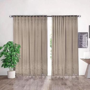 Imagem de Cortina Marrom Renda Com Forro Sala Quarto 3,00Largx1,80 Alt