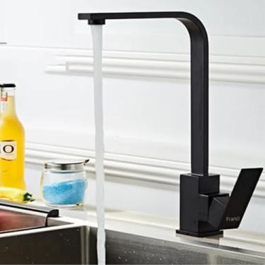 Imagem de Torneira Monocomando Gourmet de Cozinha Banheiro Lavabo Bancada em Metal Estlio Industrial Quadrada Slim Preta (Preto)