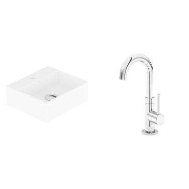 Imagem de Conjunto para Banheiro Cuba Suspensa ou de Apoio 11,5cmx33cmx29cm e 1 Torneira Bica Móvel Japi Branco