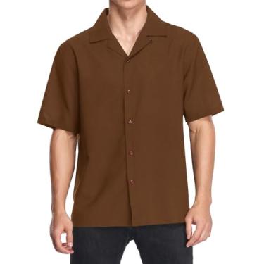 Imagem de CHIFIGNO Camisa havaiana masculina tropical camisa casual de botão camisa manga curta camiseta folgada, Marrom (Coconut Brown), P